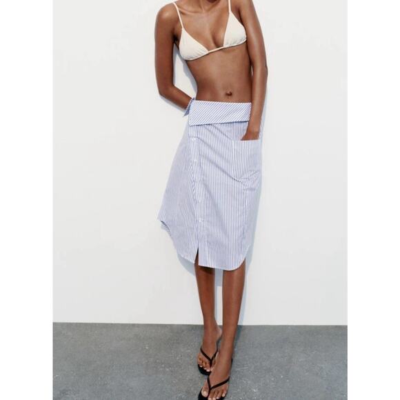 ZARA WOMAN SUMMER ASYMMETRICAL BLUE WHITE STRIPED 3067/406 2024 MIDI SKIRT Sz M - Picture 3 of 12